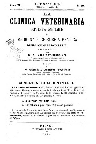 La clinica veterinaria rivista di medicina e chirurgia pratica degli animali domestici