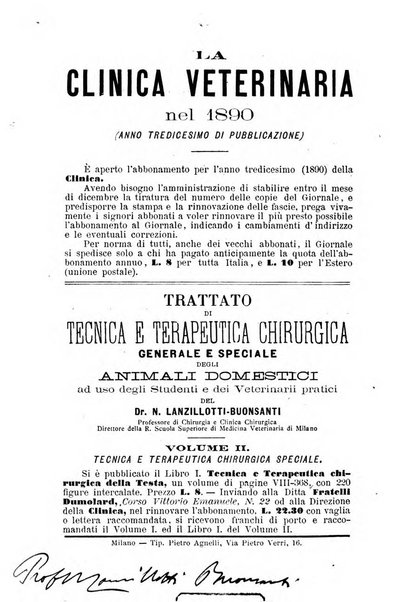 La clinica veterinaria rivista di medicina e chirurgia pratica degli animali domestici