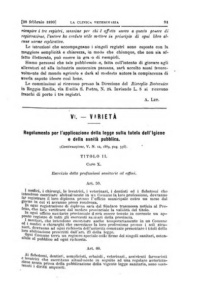 La clinica veterinaria rivista di medicina e chirurgia pratica degli animali domestici