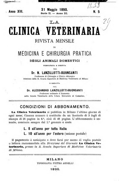 La clinica veterinaria rivista di medicina e chirurgia pratica degli animali domestici