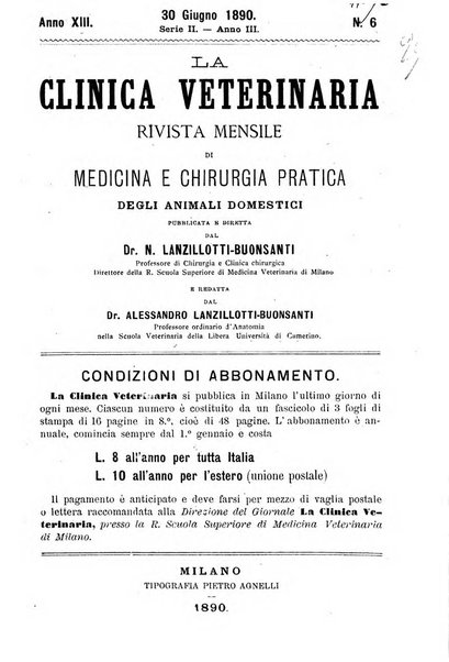 La clinica veterinaria rivista di medicina e chirurgia pratica degli animali domestici