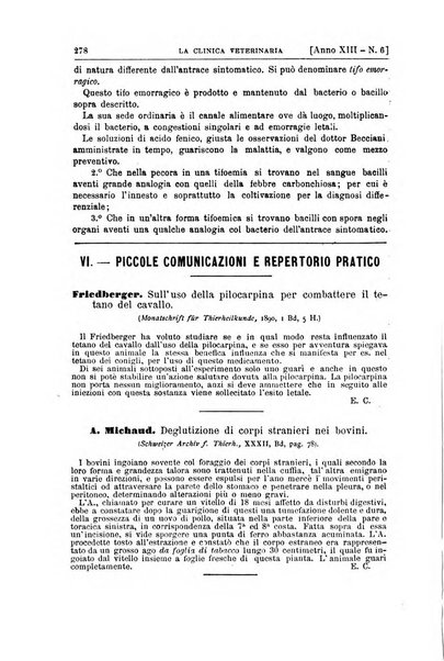 La clinica veterinaria rivista di medicina e chirurgia pratica degli animali domestici