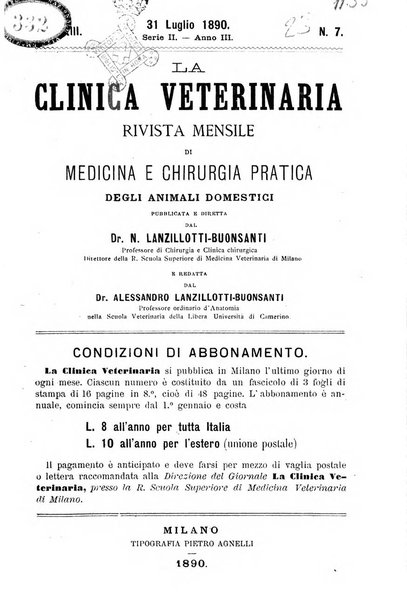 La clinica veterinaria rivista di medicina e chirurgia pratica degli animali domestici