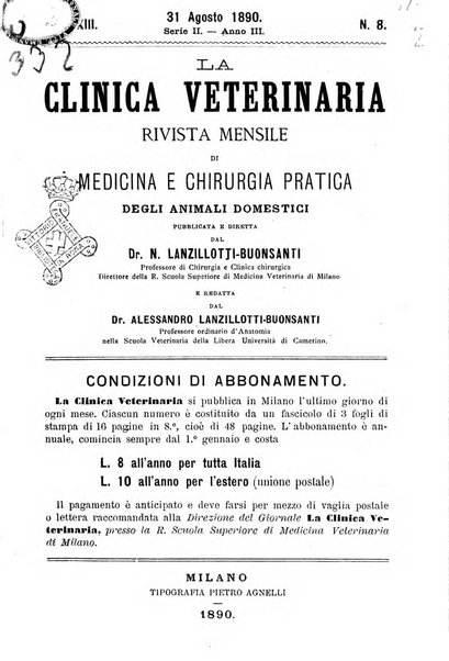 La clinica veterinaria rivista di medicina e chirurgia pratica degli animali domestici