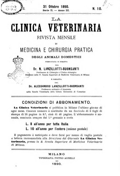 La clinica veterinaria rivista di medicina e chirurgia pratica degli animali domestici