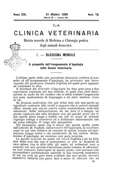 La clinica veterinaria rivista di medicina e chirurgia pratica degli animali domestici