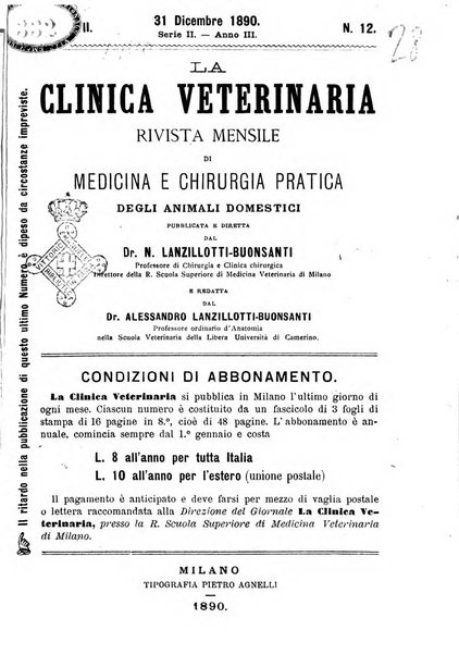 La clinica veterinaria rivista di medicina e chirurgia pratica degli animali domestici