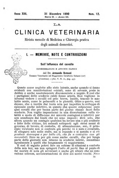 La clinica veterinaria rivista di medicina e chirurgia pratica degli animali domestici