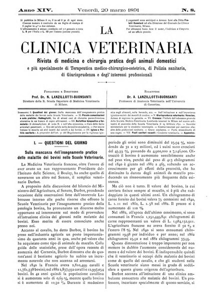 La clinica veterinaria rivista di medicina e chirurgia pratica degli animali domestici