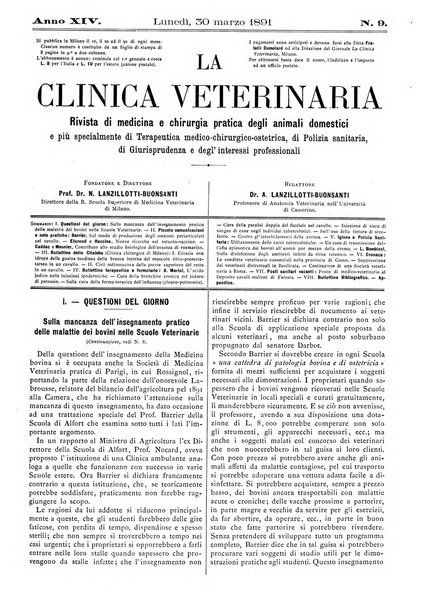 La clinica veterinaria rivista di medicina e chirurgia pratica degli animali domestici