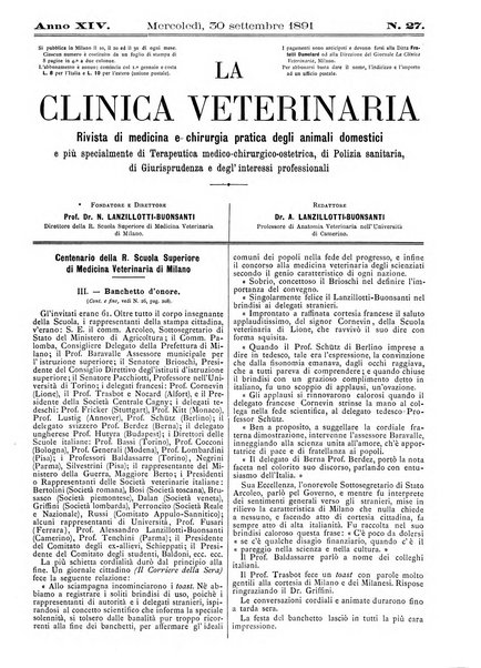 La clinica veterinaria rivista di medicina e chirurgia pratica degli animali domestici