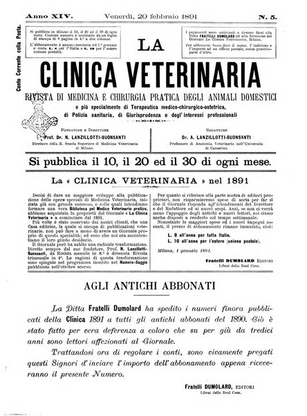 La clinica veterinaria rivista di medicina e chirurgia pratica degli animali domestici