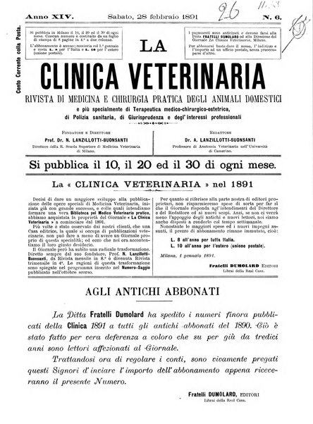 La clinica veterinaria rivista di medicina e chirurgia pratica degli animali domestici