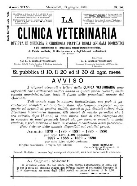 La clinica veterinaria rivista di medicina e chirurgia pratica degli animali domestici