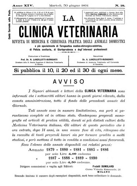 La clinica veterinaria rivista di medicina e chirurgia pratica degli animali domestici