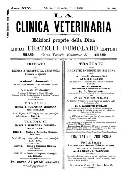 La clinica veterinaria rivista di medicina e chirurgia pratica degli animali domestici