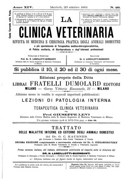 La clinica veterinaria rivista di medicina e chirurgia pratica degli animali domestici