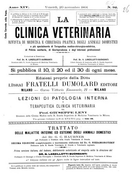 La clinica veterinaria rivista di medicina e chirurgia pratica degli animali domestici