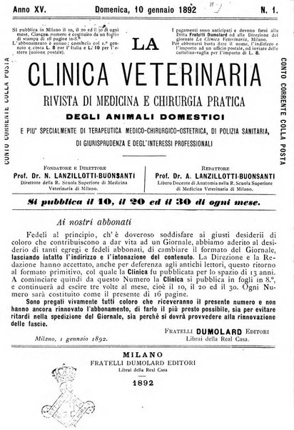 La clinica veterinaria rivista di medicina e chirurgia pratica degli animali domestici