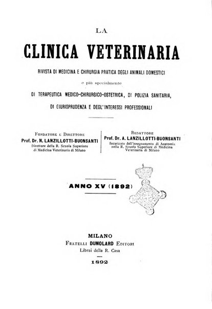 La clinica veterinaria rivista di medicina e chirurgia pratica degli animali domestici