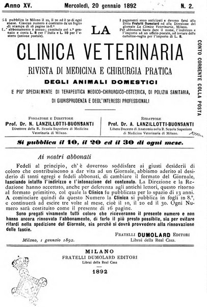 La clinica veterinaria rivista di medicina e chirurgia pratica degli animali domestici