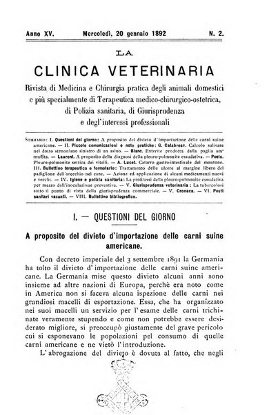 La clinica veterinaria rivista di medicina e chirurgia pratica degli animali domestici