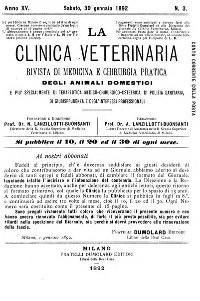 La clinica veterinaria rivista di medicina e chirurgia pratica degli animali domestici