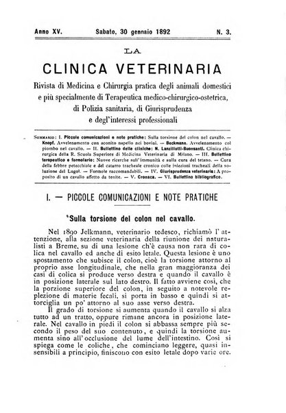 La clinica veterinaria rivista di medicina e chirurgia pratica degli animali domestici