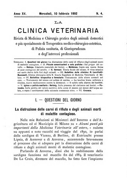 La clinica veterinaria rivista di medicina e chirurgia pratica degli animali domestici