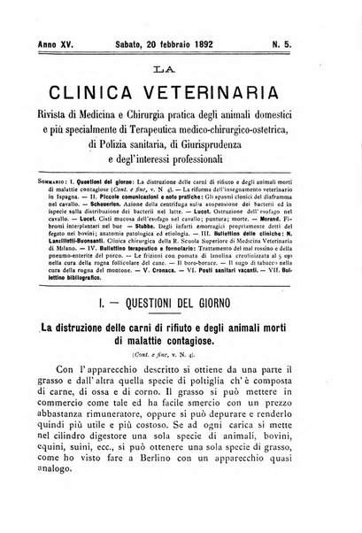 La clinica veterinaria rivista di medicina e chirurgia pratica degli animali domestici