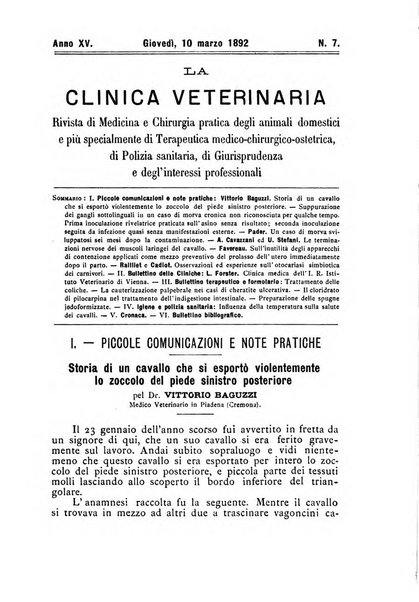 La clinica veterinaria rivista di medicina e chirurgia pratica degli animali domestici