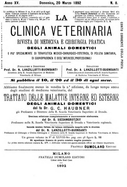 La clinica veterinaria rivista di medicina e chirurgia pratica degli animali domestici