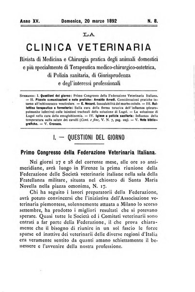 La clinica veterinaria rivista di medicina e chirurgia pratica degli animali domestici