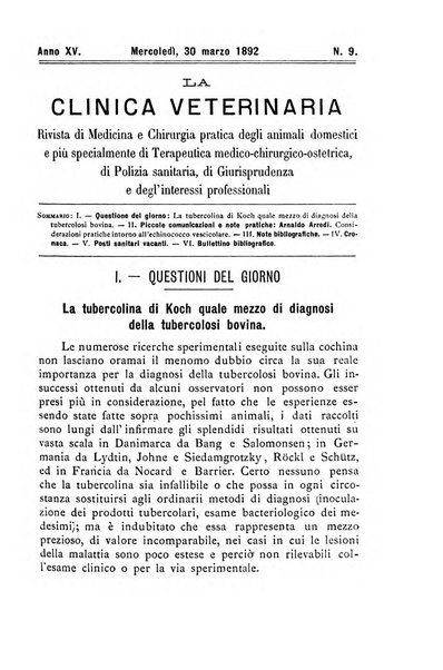 La clinica veterinaria rivista di medicina e chirurgia pratica degli animali domestici