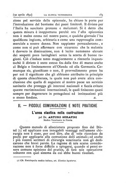 La clinica veterinaria rivista di medicina e chirurgia pratica degli animali domestici