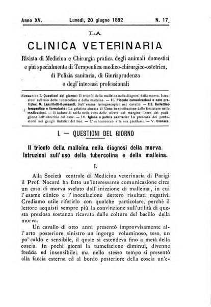 La clinica veterinaria rivista di medicina e chirurgia pratica degli animali domestici