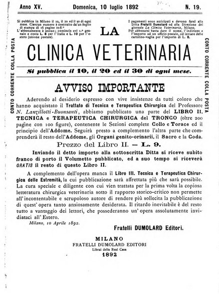 La clinica veterinaria rivista di medicina e chirurgia pratica degli animali domestici