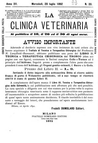 La clinica veterinaria rivista di medicina e chirurgia pratica degli animali domestici