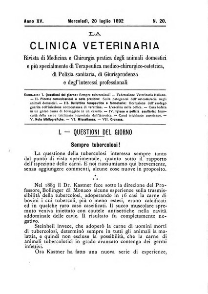 La clinica veterinaria rivista di medicina e chirurgia pratica degli animali domestici