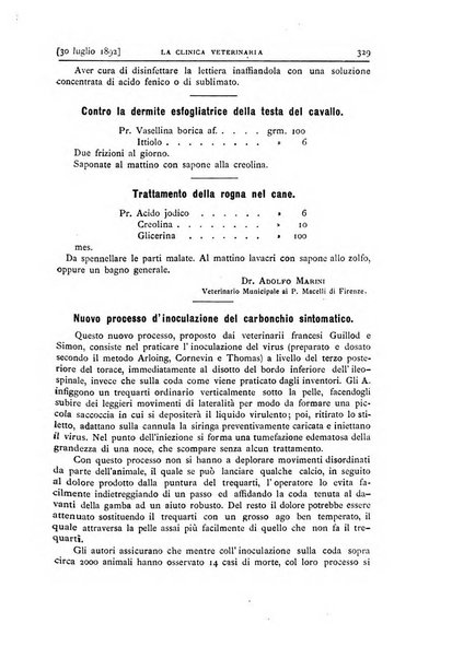 La clinica veterinaria rivista di medicina e chirurgia pratica degli animali domestici