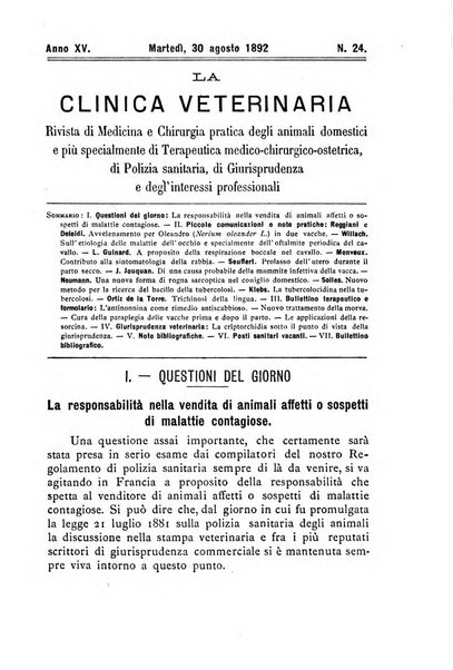 La clinica veterinaria rivista di medicina e chirurgia pratica degli animali domestici