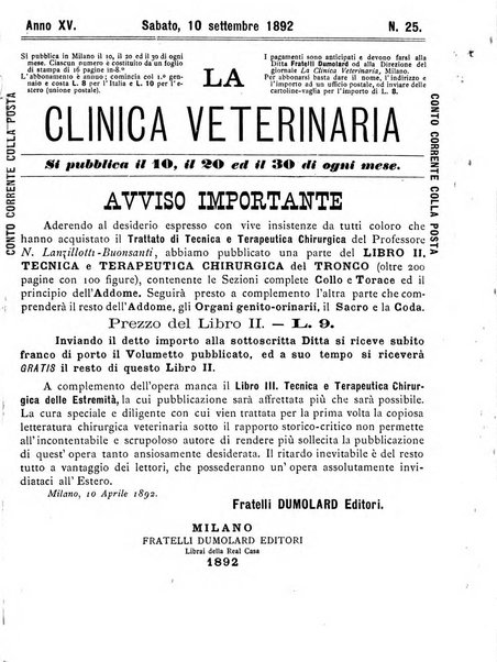 La clinica veterinaria rivista di medicina e chirurgia pratica degli animali domestici