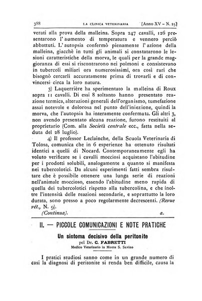 La clinica veterinaria rivista di medicina e chirurgia pratica degli animali domestici