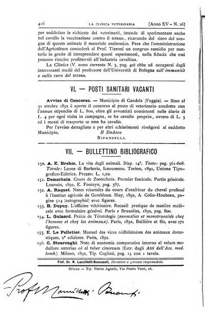 La clinica veterinaria rivista di medicina e chirurgia pratica degli animali domestici