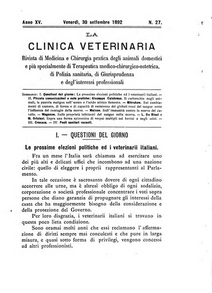 La clinica veterinaria rivista di medicina e chirurgia pratica degli animali domestici