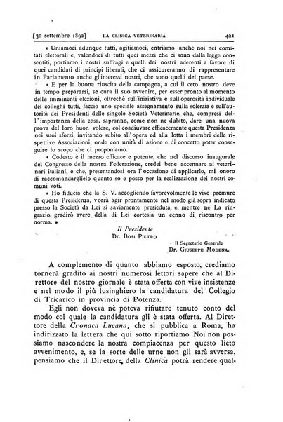 La clinica veterinaria rivista di medicina e chirurgia pratica degli animali domestici