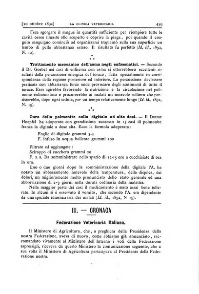 La clinica veterinaria rivista di medicina e chirurgia pratica degli animali domestici