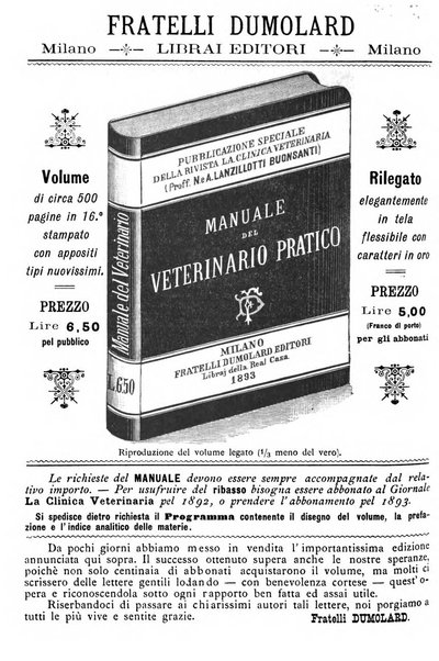 La clinica veterinaria rivista di medicina e chirurgia pratica degli animali domestici