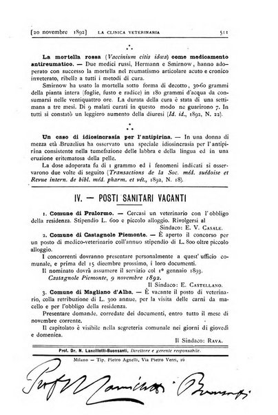 La clinica veterinaria rivista di medicina e chirurgia pratica degli animali domestici