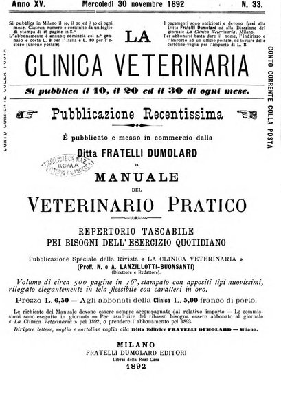 La clinica veterinaria rivista di medicina e chirurgia pratica degli animali domestici